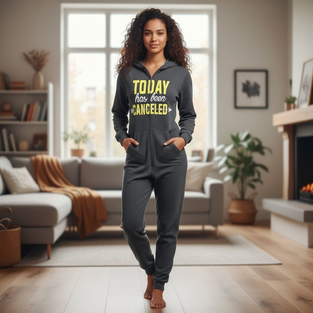 Secret Treasures Jumpsuit One-Piece Hooded Pajamas XS "Today‎ has been Canceled"